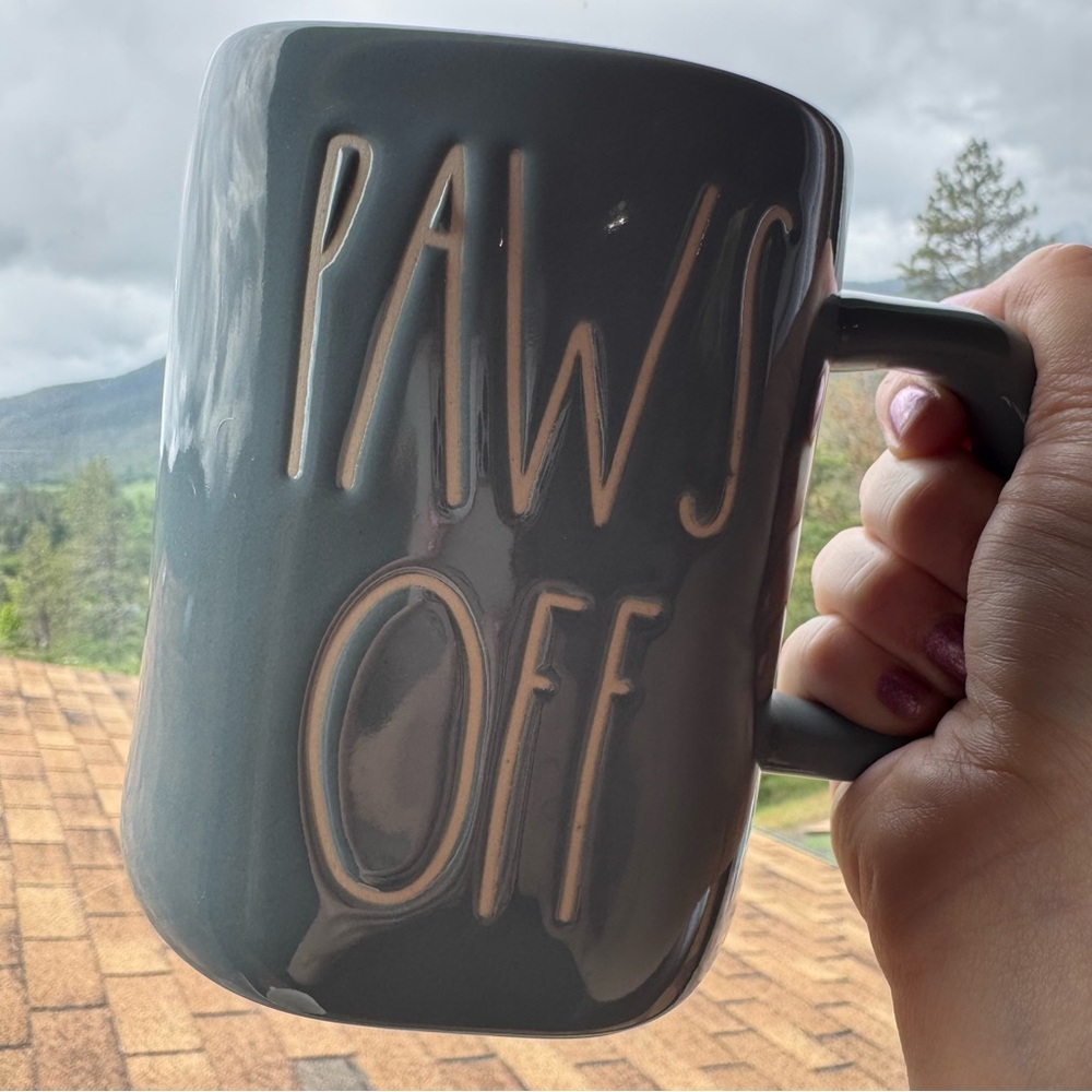 Gray / blue Ceramic coffee tea Mug Rae Dunn large cup Paws Off Animal dog cat - Picture 6 of 6